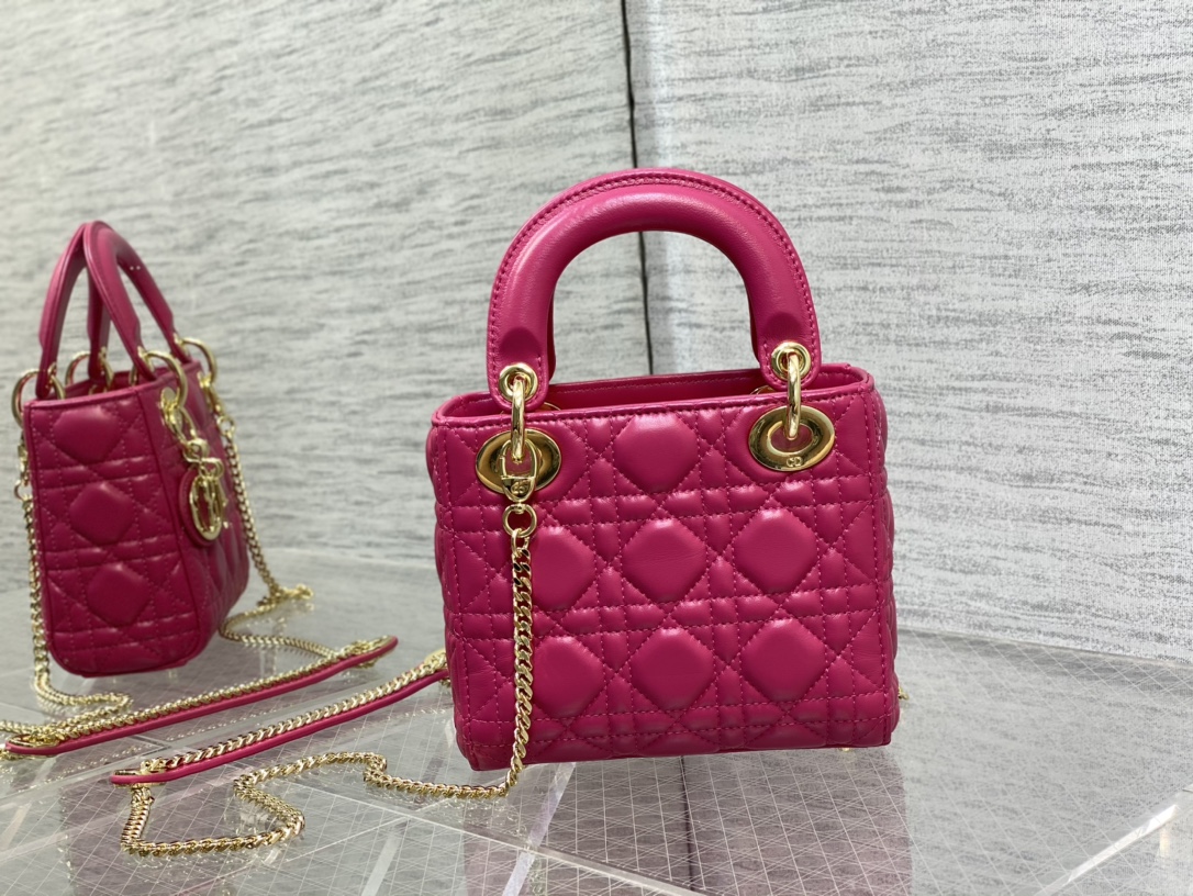 Mini Lady Dior Bag Rose Red Cannage Lambskin